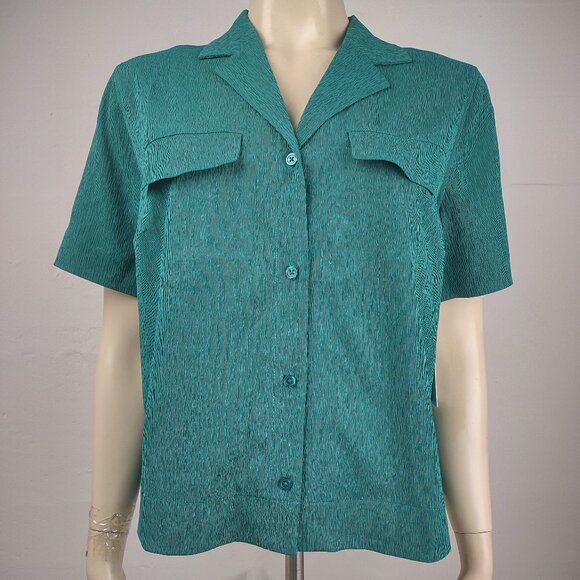 NWT Athleta Emerald Green heathered short sleeve button front Echo top Small - Picture 1 of 8